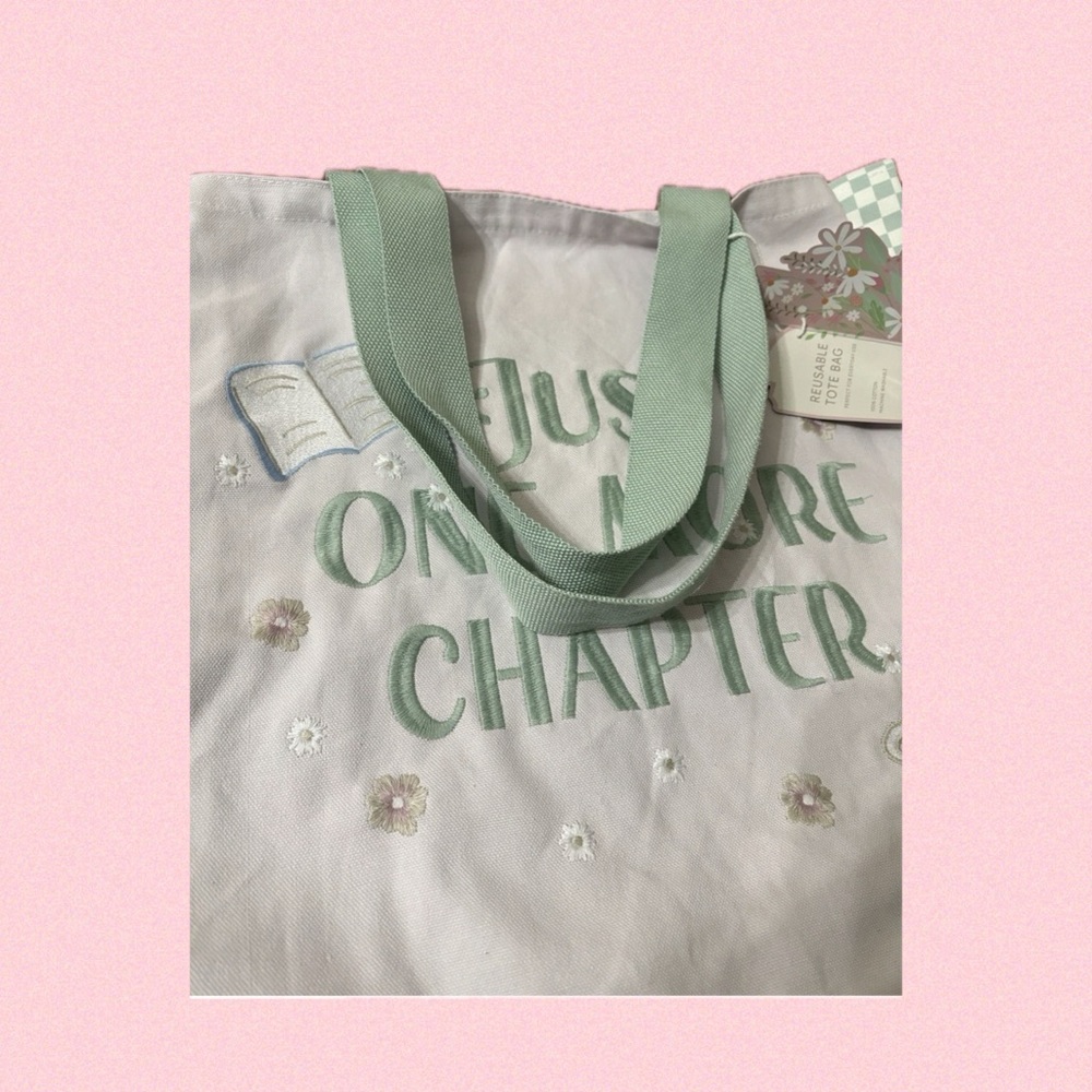 Brand New Just One More Chapter Book Tote Lavender with Gingham Mint Ruffles - Picture 2 of 4